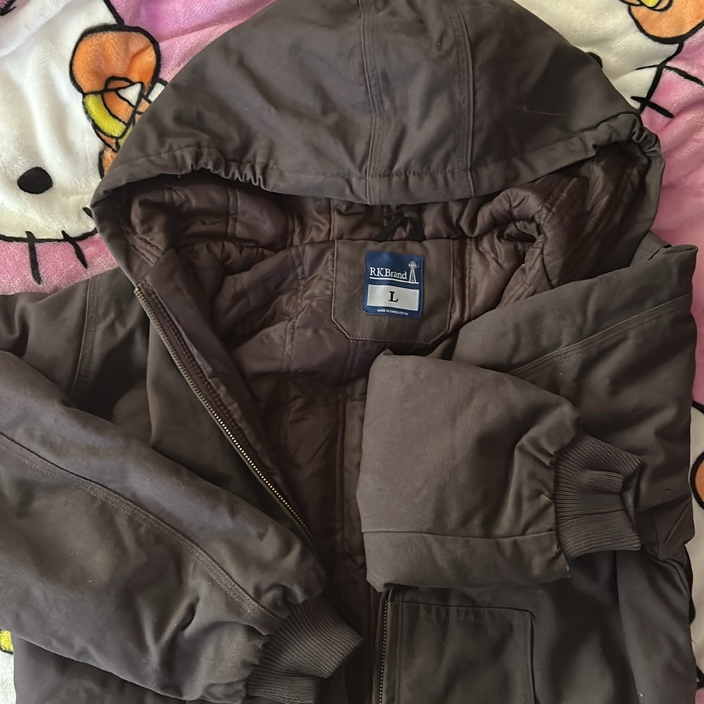 Grey/Brown Hooded Canvas Jacket